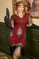 Load image into Gallery viewer, Plus Size 1920s Gatsby Sequin Fringed Paisley Flapper Dress