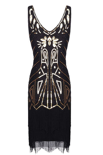 V Neck Burgundy Sequins 1920s Fringe Dress