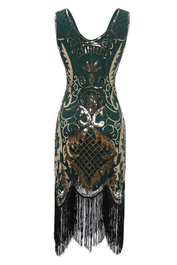 Black Sequins V-Neck Fringe 1920s Dress