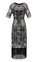 Load image into Gallery viewer, Blue Sequins Fringe Gatsby 1920s Dress With 20s Accessories Set