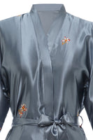 Load image into Gallery viewer, Grey Crane Printed Satin Bridal Robe