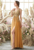 Load image into Gallery viewer, Sparkly Golden A Line Long Prom Dress With Beaded Appliques