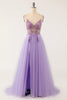 Load image into Gallery viewer, Purple Beaded Tulle Long Prom Dress