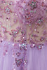 Load image into Gallery viewer, Purple Beaded Tulle Long Prom Dress