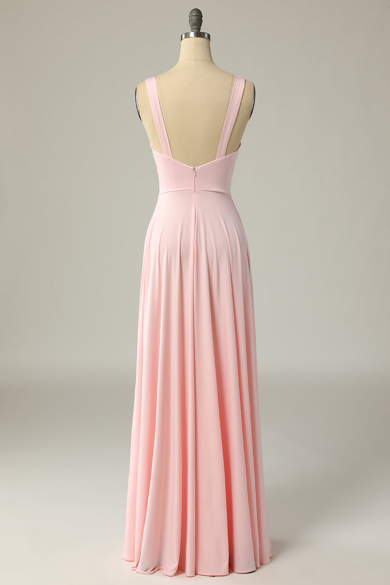 Load image into Gallery viewer, Classic A Line V Neck Yellow Long Prom Dress with Split Front