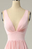 Load image into Gallery viewer, Classic A Line V Neck Yellow Long Prom Dress with Split Front