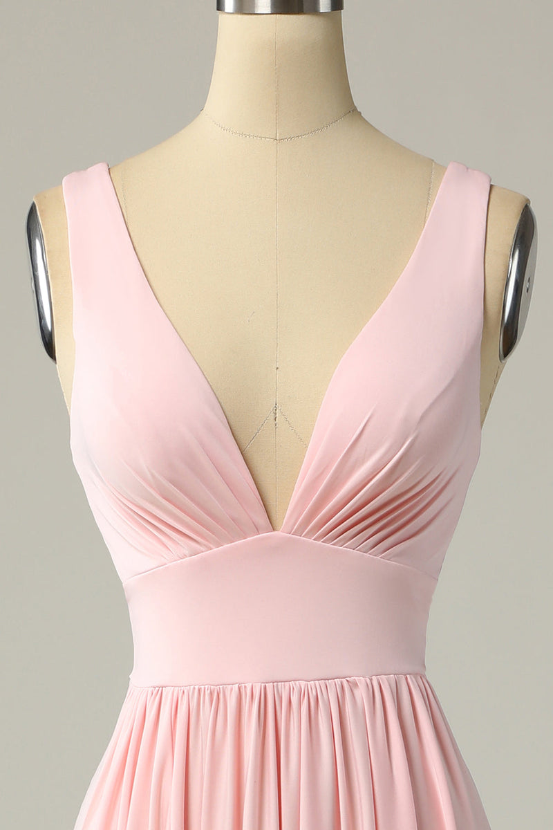 Load image into Gallery viewer, Classic A Line V Neck Yellow Long Prom Dress with Split Front