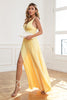 Load image into Gallery viewer, Classic A Line V Neck Yellow Long Prom Dress with Split Front