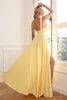 Load image into Gallery viewer, Classic A Line V Neck Yellow Long Prom Dress with Split Front