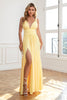 Load image into Gallery viewer, Classic A Line V Neck Yellow Long Prom Dress with Split Front