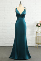Load image into Gallery viewer, Peacock Blue Mermaid Backless Long Prom Dress