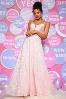 Load image into Gallery viewer, Spaghetti Straps Pink A-Line Long Prom Dress