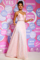 Load image into Gallery viewer, Spaghetti Straps Pink A-Line Long Prom Dress