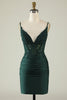 Load image into Gallery viewer, Dark Green Spaghetti Straps Tight Short Homecoming Dress with Beading