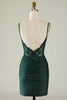 Load image into Gallery viewer, Dark Green Spaghetti Straps Tight Short Homecoming Dress with Beading