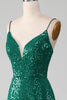 Load image into Gallery viewer, Sparkly Dark Green Beaded Sequins Long Prom Dress with Slit