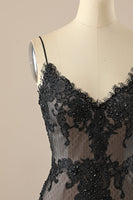 Load image into Gallery viewer, Black V neck Beaded Prom Dress