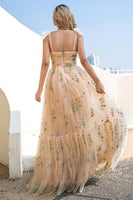 Load image into Gallery viewer, Champagne Embroidery Long Prom Dress