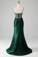 Load image into Gallery viewer, Mermaid Sweetheart Dark Green Corset Prom Dress with Split Front