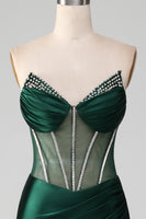 Load image into Gallery viewer, Mermaid Sweetheart Dark Green Corset Prom Dress with Split Front