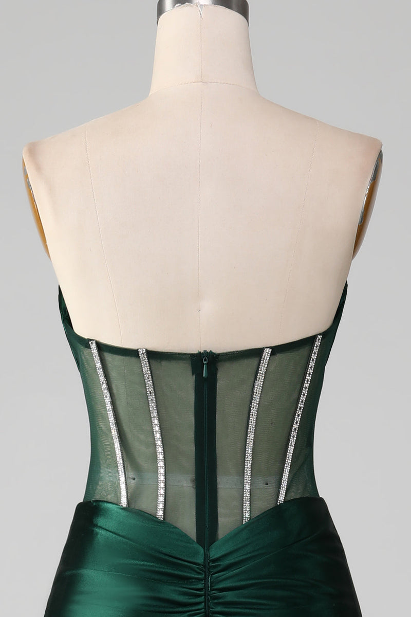 Load image into Gallery viewer, Mermaid Sweetheart Dark Green Corset Prom Dress with Split Front