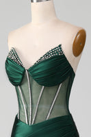 Load image into Gallery viewer, Mermaid Sweetheart Dark Green Corset Prom Dress with Split Front