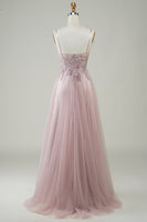 Load image into Gallery viewer, Sparkly Blush A-Line Tulle Long Prom Dress with Lace