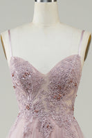 Load image into Gallery viewer, Sparkly Blush A-Line Tulle Long Prom Dress with Lace