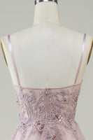 Load image into Gallery viewer, Sparkly Blush A-Line Tulle Long Prom Dress with Lace