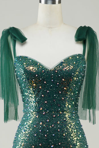 Sparkly Dark Green Mermaid Sequin Long Prom Dress with Slit