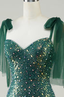 Load image into Gallery viewer, Sparkly Dark Green Mermaid Sequin Long Prom Dress with Slit