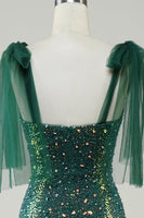 Load image into Gallery viewer, Sparkly Dark Green Mermaid Sequin Long Prom Dress with Slit