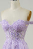 Load image into Gallery viewer, Purple Corset A-Line Long Tulle Prom Dress with Lace