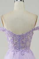 Load image into Gallery viewer, Purple Corset A-Line Long Tulle Prom Dress with Lace