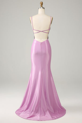 Purple Mermaid Backless Spaghetti Straps Butterflies Prom Dress