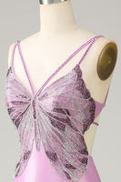 Load image into Gallery viewer, Purple Mermaid Backless Spaghetti Straps Butterflies Prom Dress