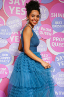 Load image into Gallery viewer, Peacock Blue A Line V Neck Tulle Long Prom Dress