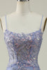 Load image into Gallery viewer, Purple Spaghetti Straps Tulle Long Prom Dress With Appliques