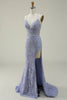 Load image into Gallery viewer, Halter Mermaid Purple Lace Long Prom Dress