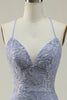 Load image into Gallery viewer, Halter Mermaid Purple Lace Long Prom Dress