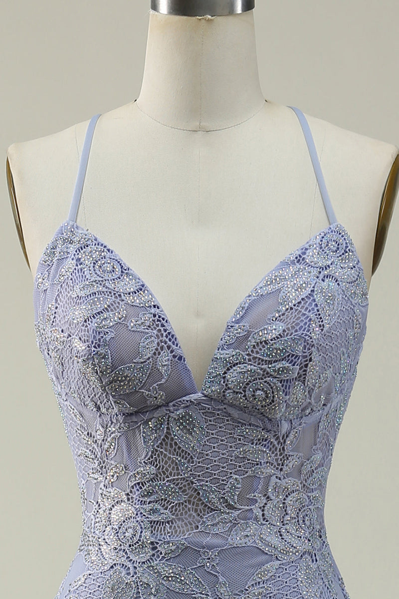 Load image into Gallery viewer, Halter Mermaid Purple Lace Long Prom Dress