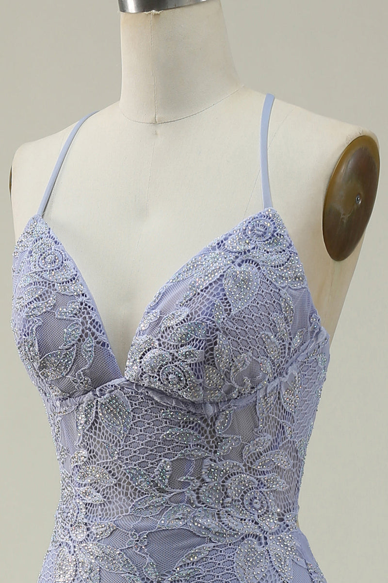 Load image into Gallery viewer, Halter Mermaid Purple Lace Long Prom Dress
