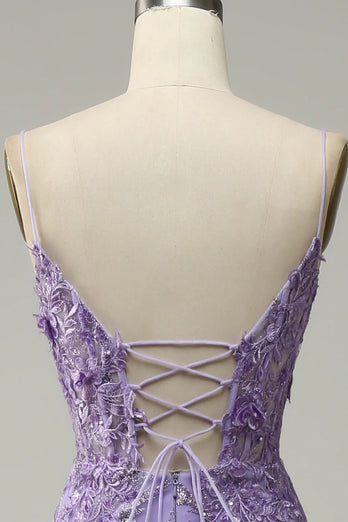Elegant Purple Mermaid Spaghetti Straps Long Prom Dress With Beaded Appliques