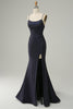 Load image into Gallery viewer, Navy Spaghetti Straps Beaded Prom Dress with Split