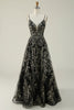 Load image into Gallery viewer, Black Golden Spaghetti Straps Long Prom Dress