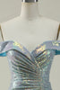 Load image into Gallery viewer, Mermaid Blue Sparkly Off the Shoulder Prom Dress With Slit