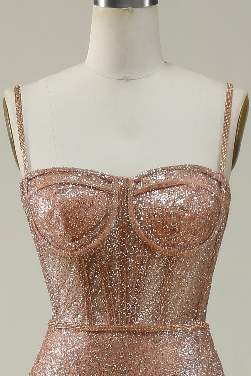 Load image into Gallery viewer, Mermaid Spaghetti Straps Blush Sequins Long Prom Dress