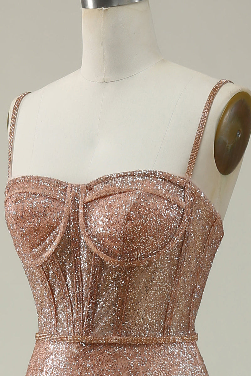 Load image into Gallery viewer, Mermaid Spaghetti Straps Blush Sequins Long Prom Dress