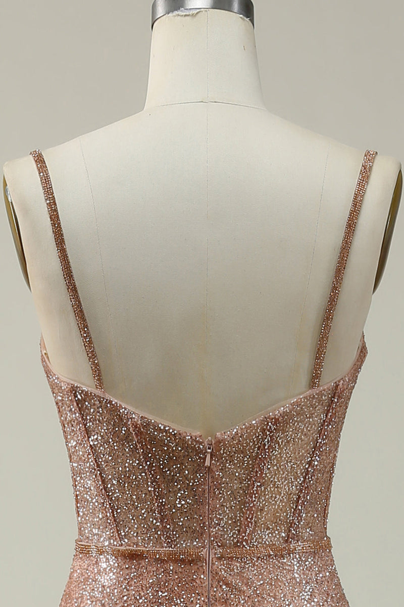 Load image into Gallery viewer, Mermaid Spaghetti Straps Blush Sequins Long Prom Dress