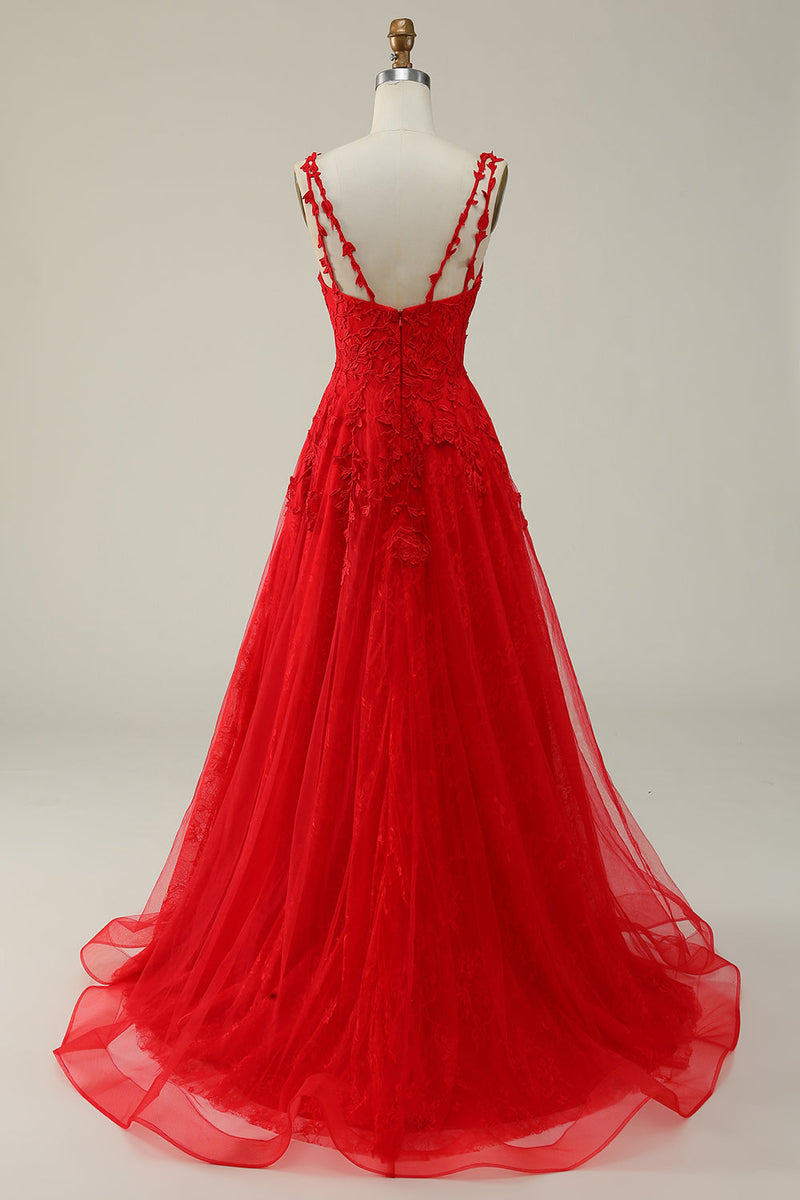 Load image into Gallery viewer, A Line Spaghetti Straps Dark Green Long Prom Dress with Appliques